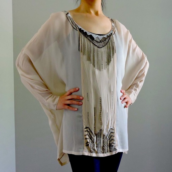 Guess by Marciano Bohemian Tunic Top w/ Metal Beading Details & Dolman Sleeves - Picture 4 of 13